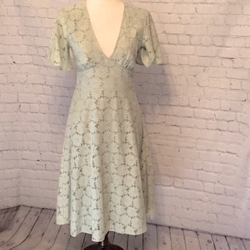 French Agnese Vert Pistache Lace Dress